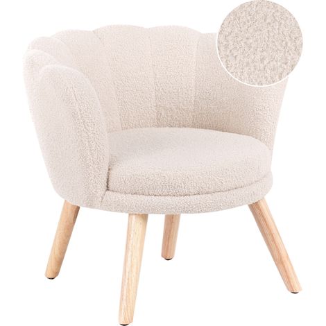 Sillón infantil silla tapizada de bouclé para niños patas de madera beige claro Halby