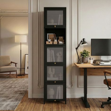 Armoire vitrine Ostersund acier 174 x 40 x 35 cm noir [en.casa] (1/5)
