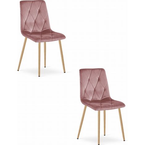 Silla LIBRA - terciopelo rosa / patas color madera x 2 (1/5)
