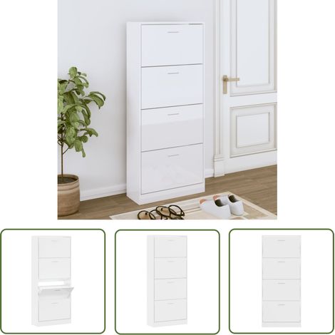 The Living Store Armoire à chaussure Blanc brillant 63x24x147 cm Bois ingénierie - Meuble Range Chaussures - Armoire Chaussures - Rangement Chaussures - Placard Chaussures - Organiseur Chaussures (1/5)