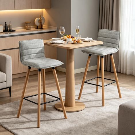 Ensemble de 2 tabourets de bar confortables, assise rembourrée, dossier et repose-pieds intégrés pour la cuisine et le comptoir (uniquement avec 2 tabourets de bar) (1/5)