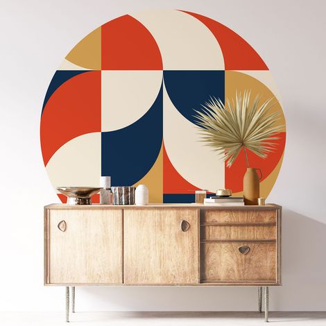 Sticker mural rond / cercle - Motif géométrique - Diamètre 40 cm - Adhésif + Protection BRILLANTE (1/3)