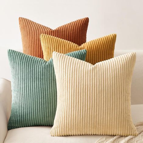 Set of 4 Cushion Covers 40x40 Corduroy Gradient Stripe Bohemian Pattern for Living Room Bedroom Garden (1/5)
