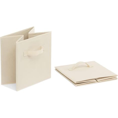 Cubes de rangement pliables en tissu avec poignées, beige - Lot de 6