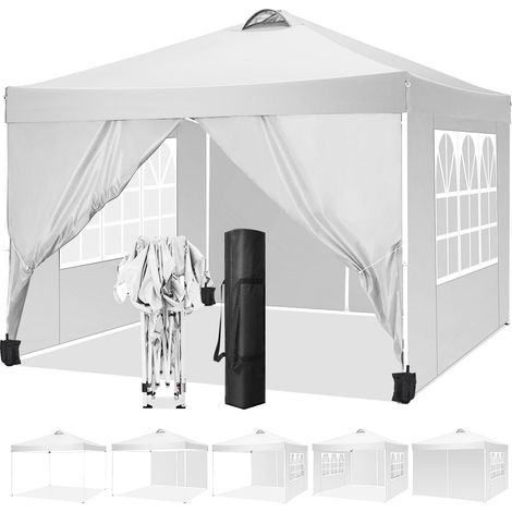 Tonnelle pliante 3x3m – Hauteur réglable 189-201cm – Imperméable et anti-UV – 4 parois latérales amovibles – Sac de transport inclus