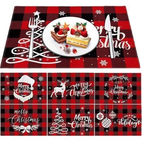 Set de table - Noël - Lot de 6 - Imperméable - Motif flocon de neige - Coussinet isolant en lin (1/4)