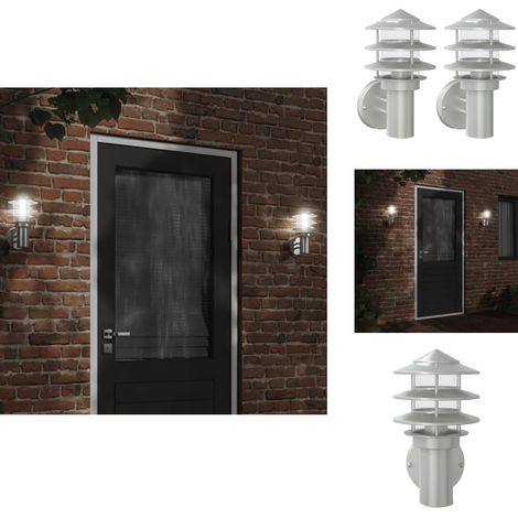 Appliques murales d'extérieur 2pcs argenté acier inoxydable - Applique Murale Exterieure - Éclairage Extérieur - Luminaire Mural - Luminaire Jardin - Aplique Murale (1/5)