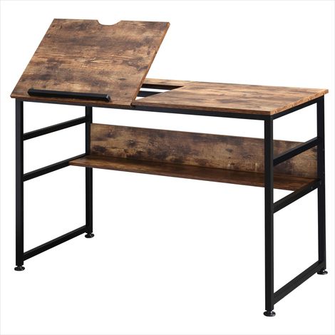Bureau d'architecte inclinable 120 cm avec étagère Brun Rustique (1/5)