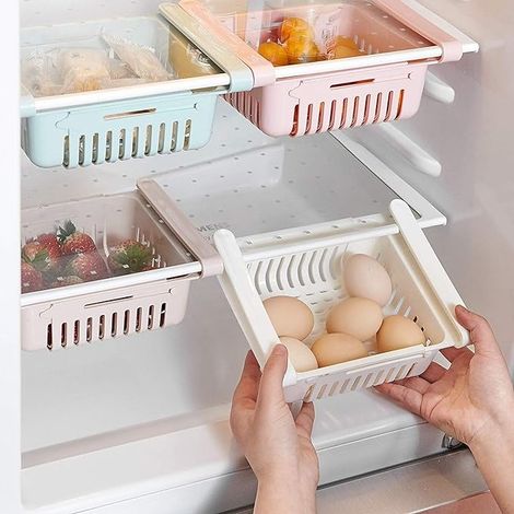 Boîte de rangement pour réfrigérateur rétractable avec tiroir de rangement - Garde votre réfrigérateur frais (1/5)