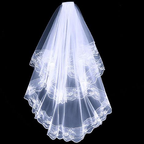 Coiffe d'Halloween, bordure en dentelle, voile de mariée court, voile de mariée vintage couvrant le visage, blanc 80cm. (1/2)