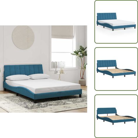 Oreiller de tête de lit - vidaXL Cadre de lit sans matelas Hanko bleu 140x190 cm velours - Matelas