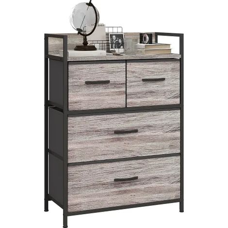 Rustic Grey Wood Effect Chest with Four Fabric Drawers for Stylish Storage Solutions