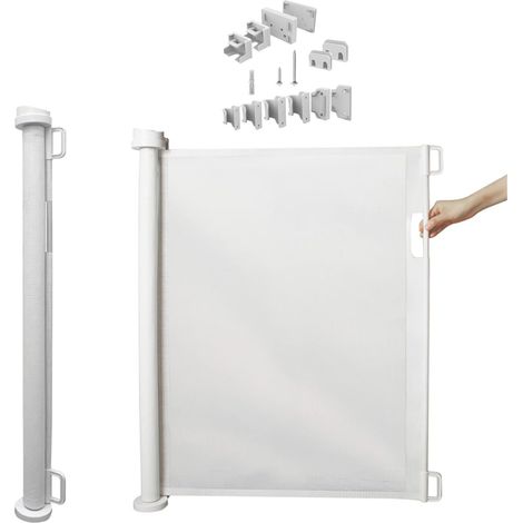 Retractable Baby Gate, 0-136cm Narrow to Extra Wide Baby Safety Stair Gate for Babies and Dogs, One Handed Operation Movable Stair Gates for Doorways Stairways Hallways (White) (1/5)