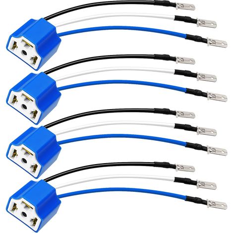 4 Pieces Ceramic Sockets H4, H4 HB2 9003 Ceramic Female Socket, 3 Pin Headlight Socket for Headlights or Fog Lights, Blue