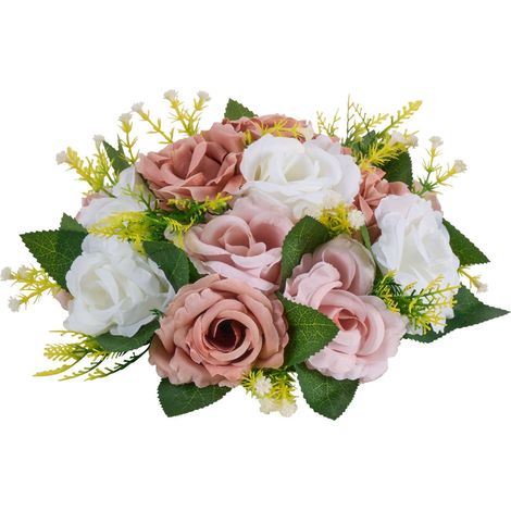 Bouquet de Fleurs Artificielles 10 Pièces, Diamètre 240 mm, Centres de Table Mariage, Roses Roses et Blanches pour Décoration Maison (1/5)