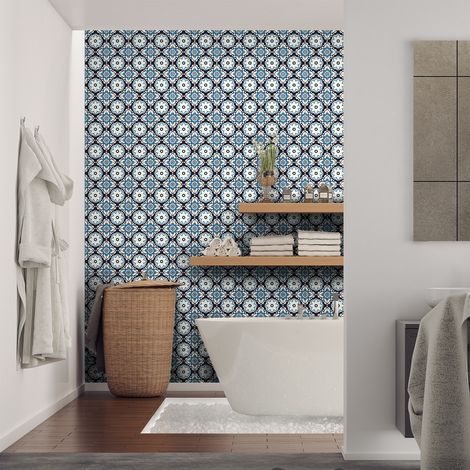 Sticker Mural Carrelage adhésif Cuisine Salle de Bain - 60 STICKERS CARREAUX DE CIMENT AZULEJOS VENIA - 60stickers10x10cm (1/5)
