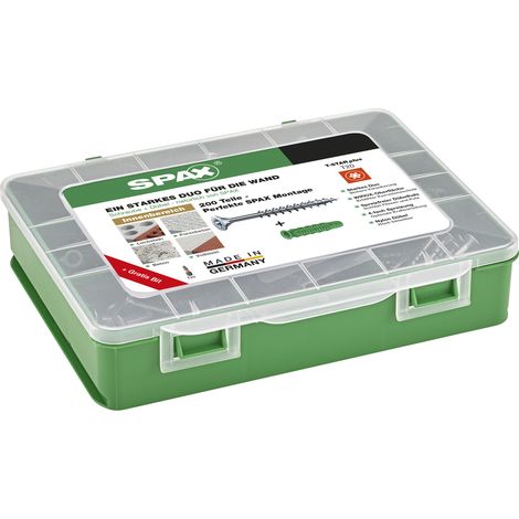 Gamme indoor SPAX, jeu de vis avec 2 dimensions + chevilles, 200 pièces, tête fraisée, T-STAR plus, WIROX - 5000009100109