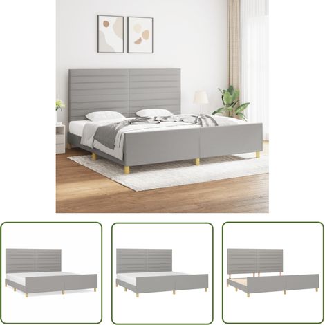 The Living Store Cadre de lit sans matelas gris clair 200x200 cm tissu - Lit Plateforme - Cadre De Lit - Lit Double - Literie - Meuble Chambre (1/5)