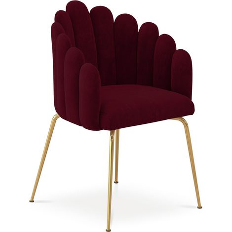 Glam Esstischstuhl im Muscheldesign aus Samt - Goldene Beine - Shell Weinrot