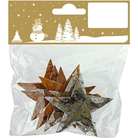 Rindensterne natur /weiß 6,5 cm, 6 Stück Deko Weihnachten
