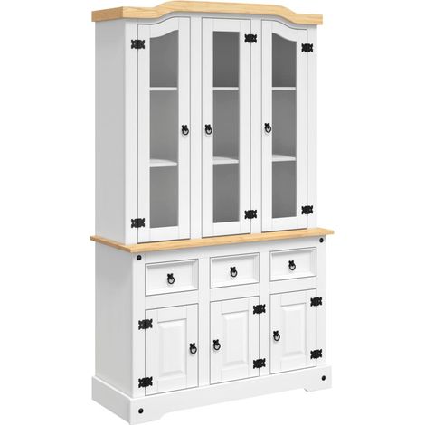 Buffet haut Corona blanc 112x43x196 bois massif pin mexicain (1/5)