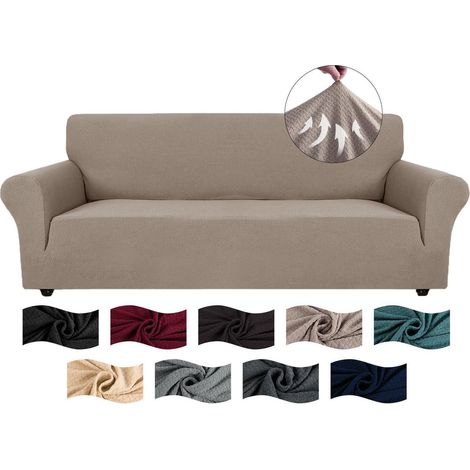 Sofabezug 4 Sitzer Khaki, Stretch Jacquard Couchüberzug mit Armlehnen, rutschfest & waschbar (1/5)