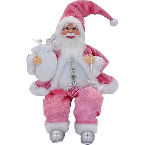 Père Noël rose assis comme une scène de Noël avec des poupées décorées (1/5)