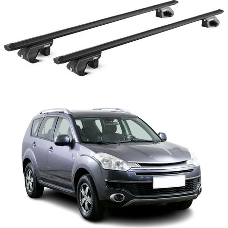 OMAC Dachträger Aluminium TÜV geprüft für Citroen C-Crosser 2007-2012 5 tür – Für Standard Dachreling – T Nut – Max 90 kg – 2 Schlösser Schwarz (1/5)