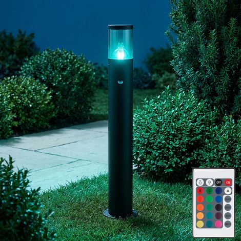 Borne lumineuse avec détecteur de mouvement lampadaire de jardin capteur de lampadaire, télécommande dimmable, fumée noire en acier inoxydable, LED RGB 8,5W 806Lm, DxH 14x80 cm (1/5)