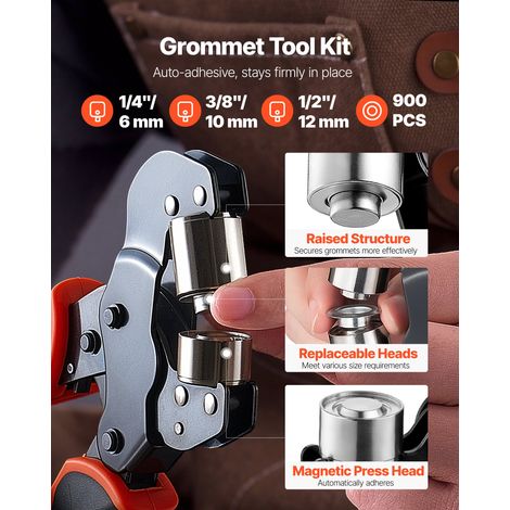Pince à Œillets 6 mm/10 mm/12 mm Kit d'Outils à Œillet 900 Pcs, avec Œillets et Rondelles Métalliques, Emporte-pièces, Blocs, Perfo… (1/5)