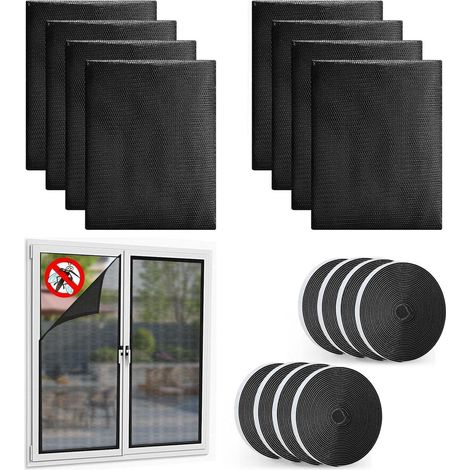 8x Fliegennetz Fenster 130x150cm, Insektenschutz ohne Bohren, Schwarz (1/5)