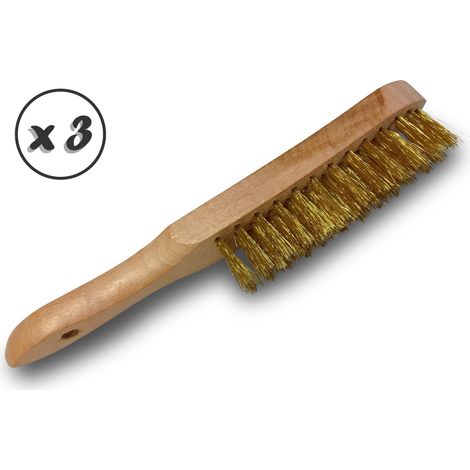 Brosse métallique à main Type soudeur Manche ergonomique bois - Lot de 3 - Acier laitonné souple