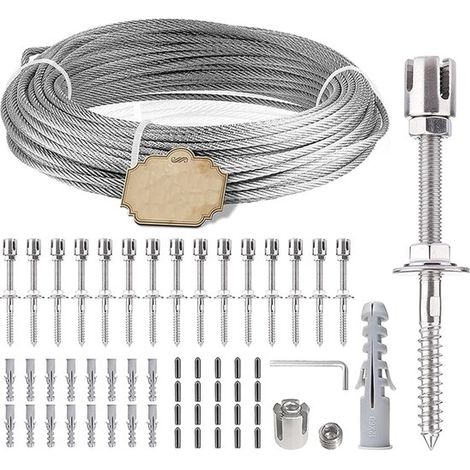 Le kit de support mural extérieur pour plantes grimpantes comprend un support mural, un câble en acier de 24 mètres de long et 16 pièces de support. (1/5)
