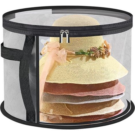 Zwei extra große graue Filzhutboxen – tragbare Reiseaufbewahrungsboxen mit Reißverschluss für je 7 Hüte (42 x 42 x 26,5 cm) (1/5)