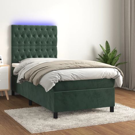 Lit Adulte - Sommier tapissier matelas et LED - Ensemble de lit tapissier - Chambre Intérieur Vert foncé 100x200 cm Velours XZZ596372 (1/5)