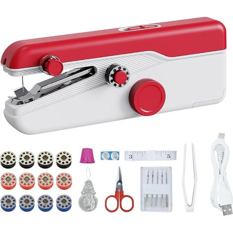 Machine à Coudre Portable, Mini Machine à Coudre Électrique à Couture Rapide, Facile à Utiliser, Compacte et Légère, Adaptée à Vêtements/Tissus/Rideaux (Rouge) (1/5)