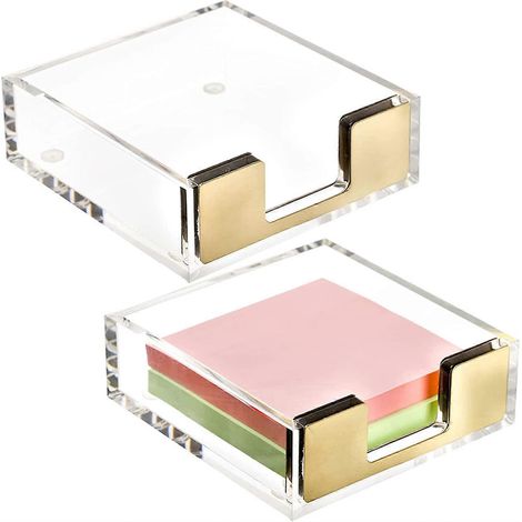 Set mit 2 Acryl-Notizblockhaltern, moderner transparenter Notizzettelspender, kubischer Schreibtischorganizer
