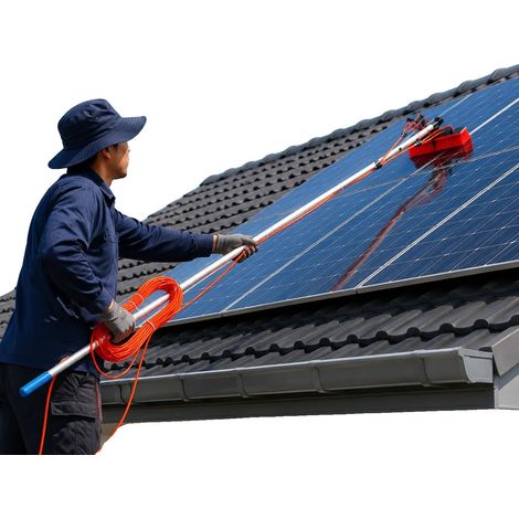 Solarpanel-Reinigungsset, 4 m Teleskopstange, 35 cm Bürstenkopf, 180° drehbar, 20 m Wasserschlauch, einfache Montage (1/5)