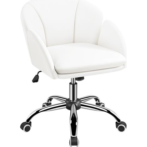 Yaheetech Chaise Bureau Design Fleur Fauteuil de Bureau en Similicuir Hauteur Réglable avec Dossier Arrondi Inclinable pour Chambre Bibliothèque Blanc
