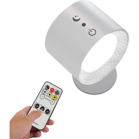 Lampe murale LED sans fil - Rotation à 360° - Luminosité réglable - Batterie rechargeable 1800 mAh - Interface USB-C - Pour chambre et table de chevet (Blanc) (1/3)