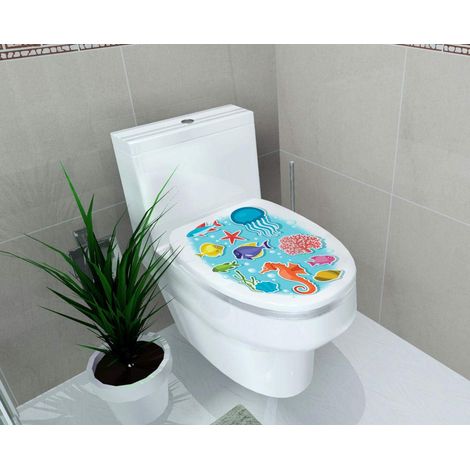 Sollbry Autocollant mural de siège de toilette, décoration de salle de bains, image murale en vinyle, décoration de maison, vie Marine, DIY bricolage (1/2)