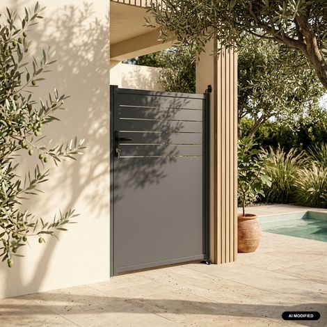 sweeek - Portillon de jardin acier galvanisé anthracite avec serrure et poignée. fixation mur et sol - Axis (1/4)