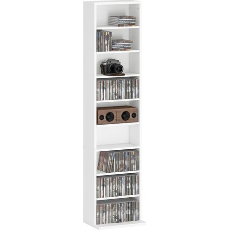 Design compact en panneaux de particules : étagère à CD et DVD, 6 tablettes réglables, pour toute décoration, blanc (1/5)