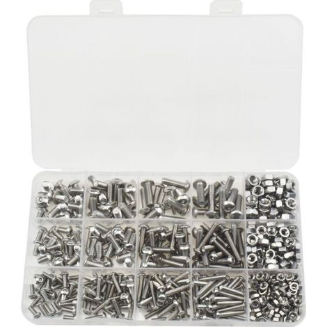 Juego de 500 tornillos y tuercas de cabeza redonda M3M4M5 fabricados en acero inoxidable 304, tornillos de cabeza hexagonal. (1/5)