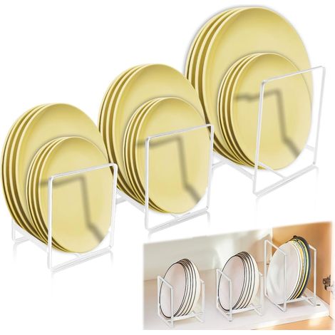 Lot 3 Support Assiette Métal Rangement Placard Poignée Assiettes Couvercles Casserole (White) (1/5)