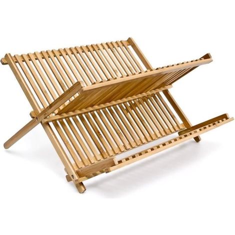 Égouttoir en bois - CELLUSTOP - 40 x 30 cm - 2 niveaux - Bambou - Naturel (1/4)