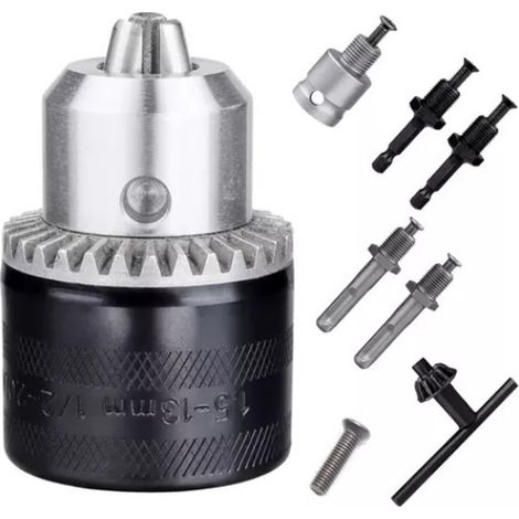Mandrin de perçage à 3 mors en acier à haute teneur en carbone, avec adaptateur d'entraînement 1/2" vers hex 1/4" pour conversion de clé à chocs large plage de serrage de 1,5 à 13 mm (1/5)