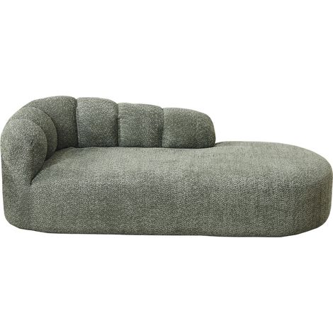 Gebogene Chaiselongue aus grüner Chenille, Wellenrücken, ohne Armlehnen, 204 x 87 x 66 cm (1/5)