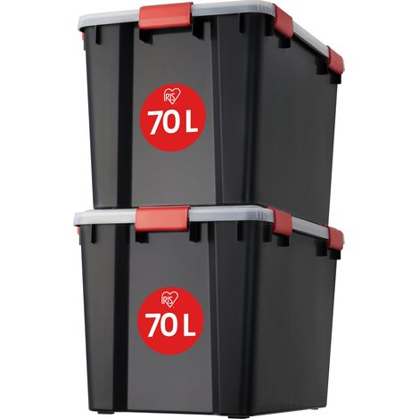 Iris Ohyama Luftdichte Kunststoff-Aufbewahrungsboxen mit Deckel, 70L, 2er-Set, Schwarz, Hermetischer wasserdichter Verschluss, Robuste Schnappverschlüsse, Stapelbar, Staubschutz, BPA-frei, AT-LD (1/5)