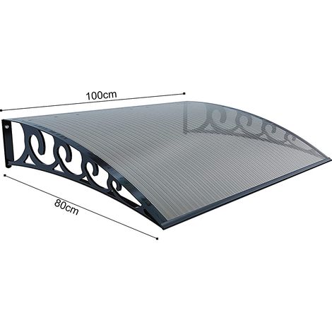 Pensilina Per Copertura In Policarbonato Alveolare Tettoia Modulabile Per Esterno Per Porte Balcone Finestre Elegante E Resistente Colore Nero E Fumè - Misura: 80 x 100 cm (1/5)